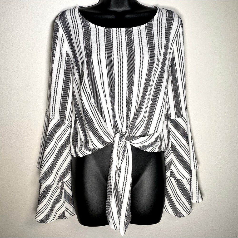 Altar’d State Cropped Tie Front Bell Sleeve Top